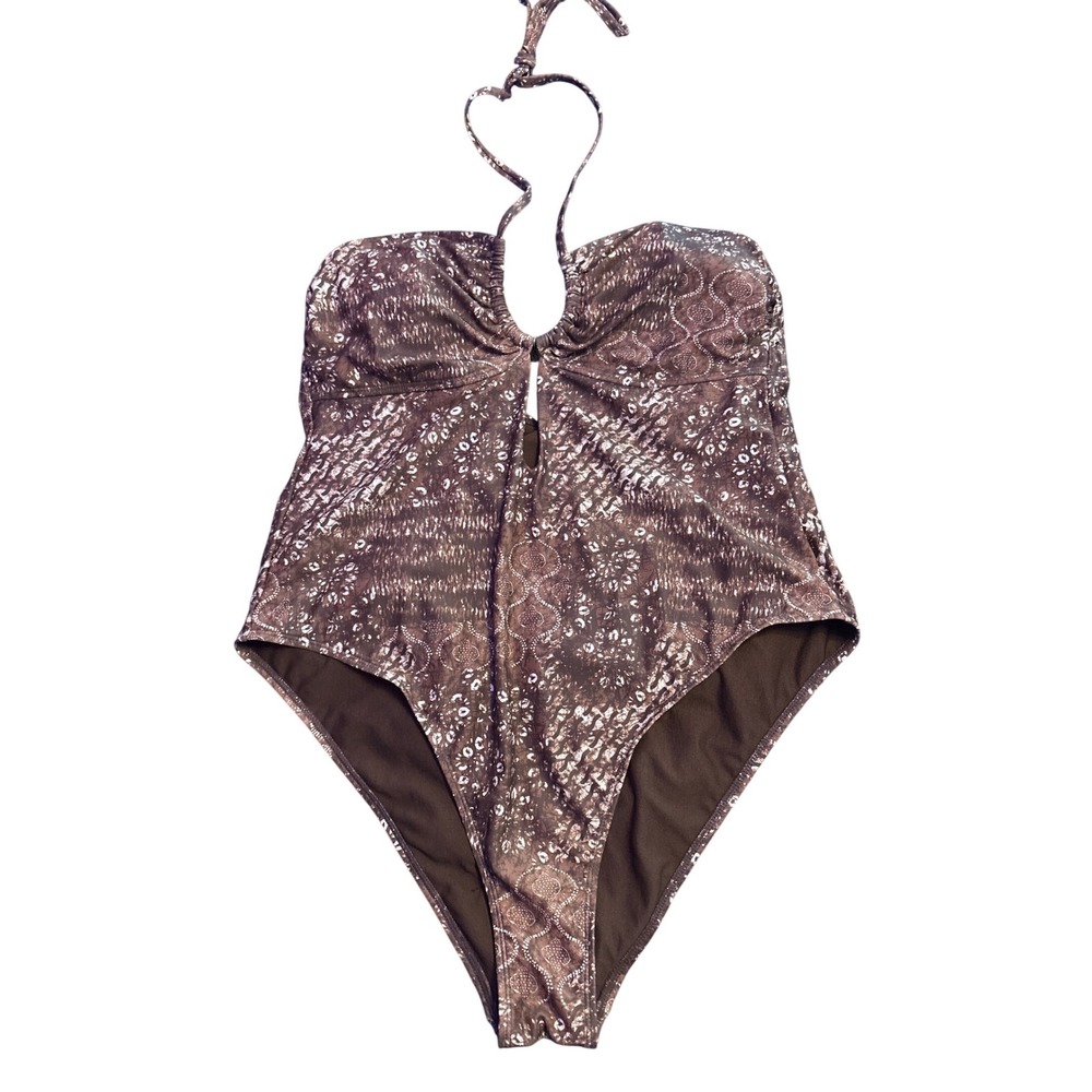 No Boundaries Brown Boho Print Halter Keyhole One Piece Swimsuit Plus XXL 20